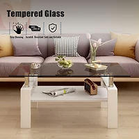 Rectangle Coffee Table, Tempered Glass Tabletop with Mdf Layer, Modern Table for Living Room, Gray Glass