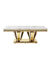 Streamdale Modern Rectangular Marble-Pattern Coffee Table with Gold Base