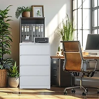 Streamdale Furniture Lateral File Cabinet 4 Drawer, White Filing Cabinet with Lock, Lockable File Cabinet for Home Office, Locking Metal File Cabinet