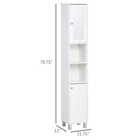 Tall Bathroom Storage Cabinet with Mirror, Wooden Freestanding Tower Cabinet with Adjustable Shelves, for Bathroom, or Living Room, White