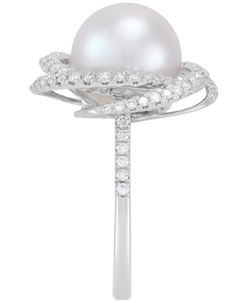 Grown With Love Cultured Freshwater Pearl (11mm) & Lab Grown Diamond (3/4 ct. t.w.) Love Knot Ring in 14k White Gold