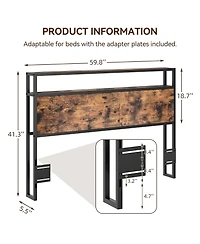 gaomon Headboard for Queen Size Bed with Storage, Adjustable Metal & Wood Headboard with 2 Outlets, Led Lights, Usb Ports, and Storage Rack, Sturdy &