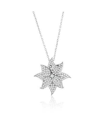 Suzy Levian New York Suzy Levian Sterling Silver White Cubic Zirconia Large Pave Flower Pendant