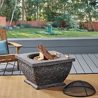 Streamdale 32" Mgo Light-Weight Concrete Wood Burning Square Fire Pit, Grey