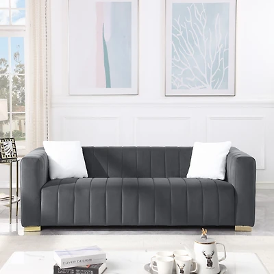 Streamdale Furniture A modern channel sofa take on a traditional Chesterfield, Grey color,3 seater