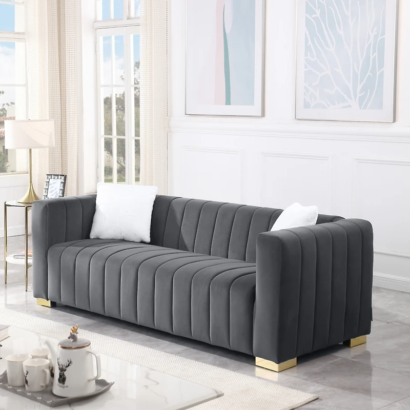 Streamdale Furniture A modern channel sofa take on a traditional Chesterfield, Grey color,3 seater