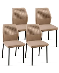 Simplie Fun Beige Pu Leather Dining Chairs Living Room Chair Modern Kitchen Armless Side Chair with Metal Legs(Set of 4)