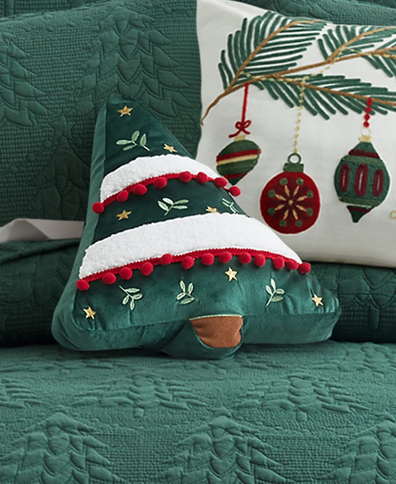 Levtex O Christmas Tree Shaped Decorative Pillow, 16" x 16"