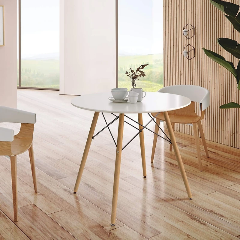 Streamdale Furniture 31.5" Round Dining Table Kitchen Table White Dining Table with White Mdf desktop and Solid wood legs .Modern Style Coffee Table L