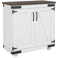 Modern Farmhouse Sideboard, Buffet Cabinet with Barn Style Door and Adjustable Shelf, Kitchen Storage Cabinet with Wood Legs, Distressed White and Bro