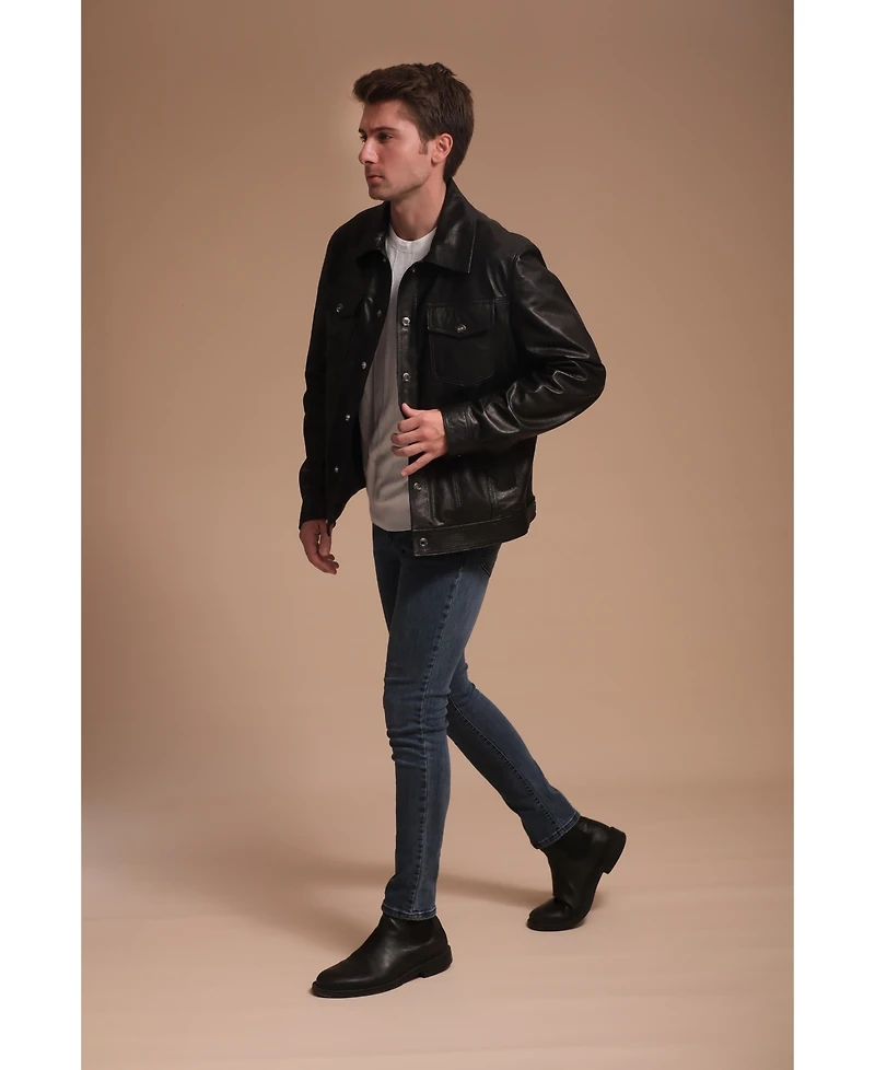 Men's Leather Jacket, Black, Created for Macy's