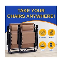 SereneLife Adjustable Zero Gravity Chair Set with Side Table, 2-Pack, Cream
