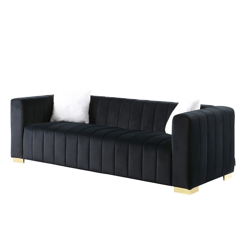 Streamdale Furniture A modern channel sofa take on a traditional Chesterfield, Black color,3 seater