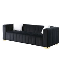 Streamdale Furniture A modern channel sofa take on a traditional Chesterfield, Black color,3 seater