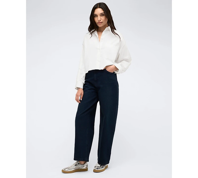 Kenneth Cole Women's Satin Striped Cropped Boyfriend Shirt