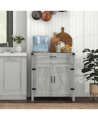 Sideboard Buffet Cabinet with Storage Drawer, Modern Farmhouse Kitchen Cabinet with 2 Barn Doors, Coffee Bar Cabinet, Gray