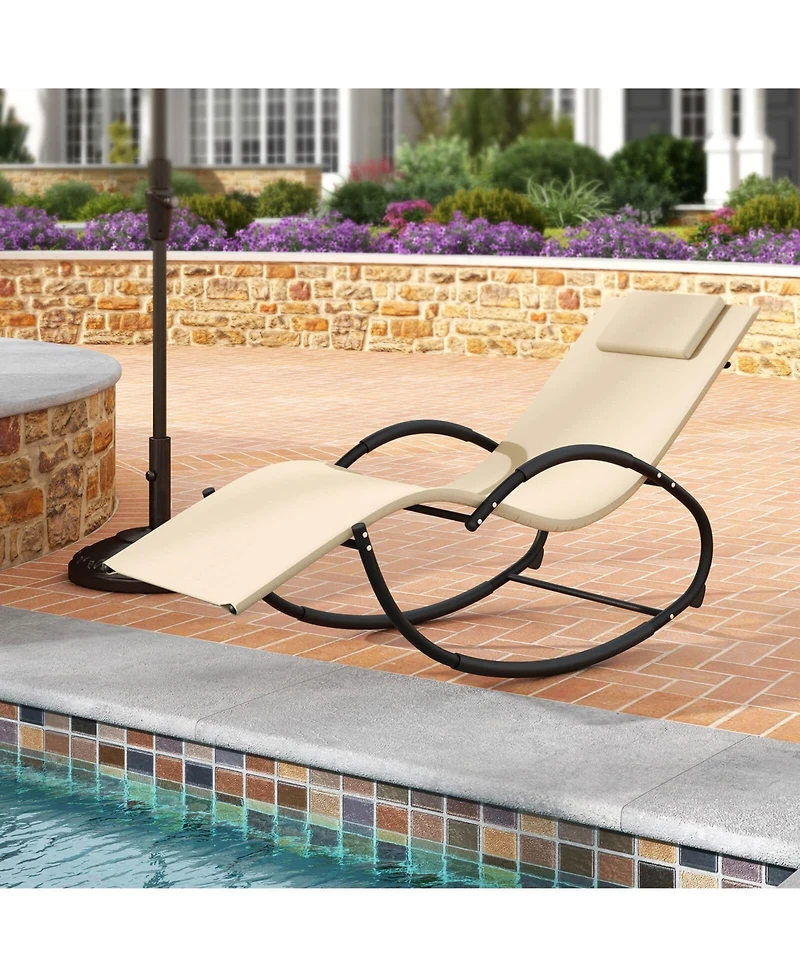 2 Pcs Outdoor Rocking Lounge Chair with Removable Headrest Breathable Backrest & Seat