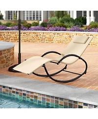 2 Pcs Outdoor Rocking Lounge Chair with Removable Headrest Breathable Backrest & Seat
