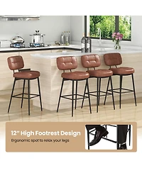 Costway Set of 2 Bar Stools with Padded Seat Footrest & Metal Legs Pu Leather for Kitchen