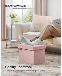 Songmics Home Foldable Storage Ottoman Bench for Living Room, Bedroom, Pastel Pink