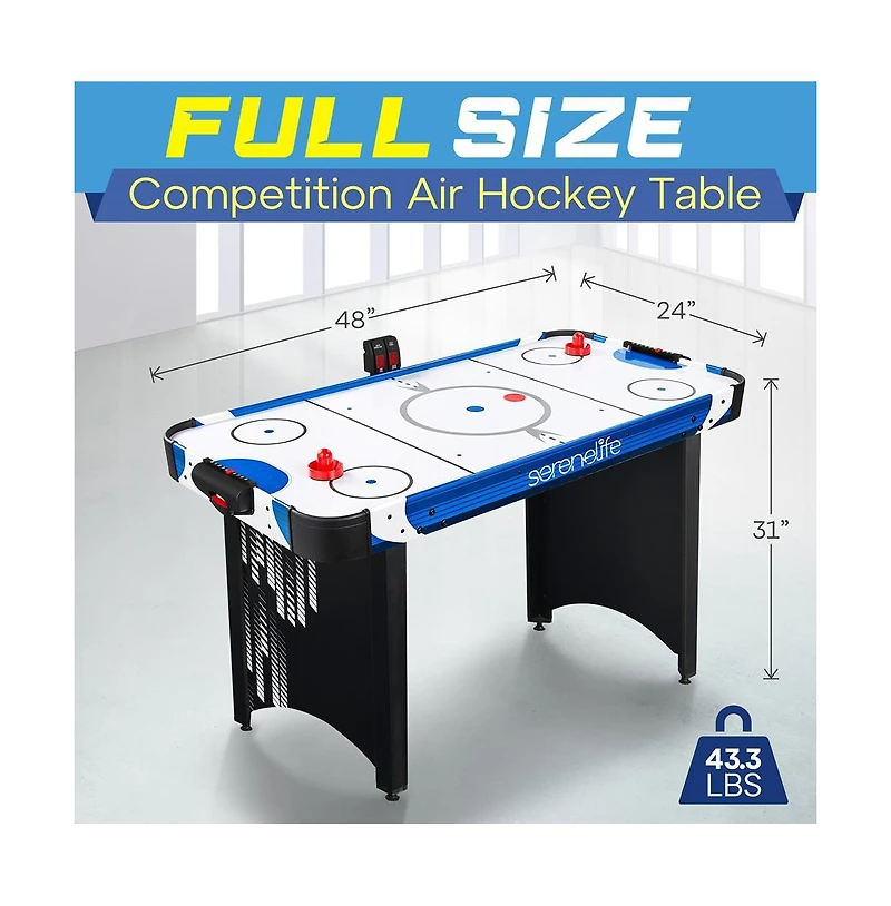 SereneLife 48" Air Hockey Table with Pucks and Pushers, Digital Led Scoreboard