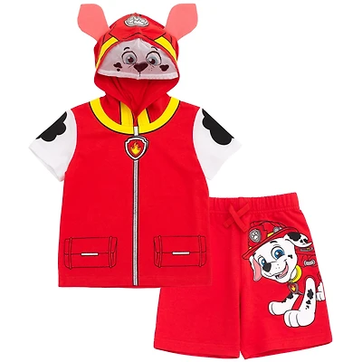 Paw Patrol Boys Chase Skye Rubble Marshall Cosplay T-Shirt and Bike Shorts French Terry Outfit Set to