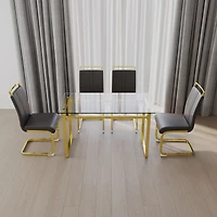 Streamdale Furniture 51 inch Glass Dining Table Set for 4, Dining Table & Chair Sets with Golden Plating Legs for Kitchen, Modern Rectangle Tempered G