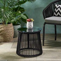 Streamdale Modern Moonstone Rope-Wrapped Side Table With Tempered Glass Top