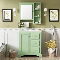 30-inch bathroom vanity with sink, modern elegant bathroom storage cabinet with 3 drawers and adjustable shelves, freestanding vanity set with mirror