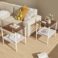 Streamdale Furniture Set of 2 Rectangle End Table, Tempered Glass Tabletop with Mdf layer, Modern Table for Living Room