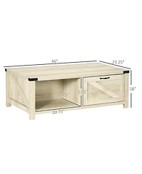 Farmhouse Coffee Table with Storage and Drawer, Rustic Coffee Table for Living Room, Open Shelf, Pale Oak