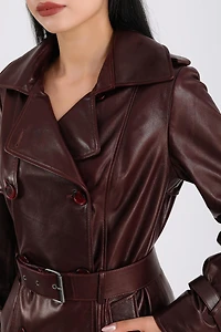 Furniq Uk Women's Leather Trench Coat, Burgundy , Created for Macy s