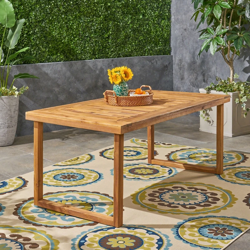 Outdoor 69" Acacia Wood Dining Table, Sandblast Natural Finish