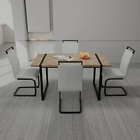 Streamdale Furniture 59" Rural Industrial Rectangular Mdf Light Wood Dining Table Set and Pu Armless Dining Chair Set, 4-piece. Kitchen Black Metal Ta
