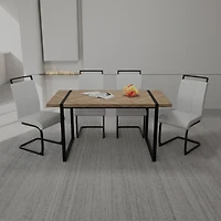 Streamdale Furniture 59" Rural Industrial Rectangular Mdf Light Wood Dining Table Set and Pu Armless Dining Chair Set, 4-piece. Kitchen Black Metal Ta