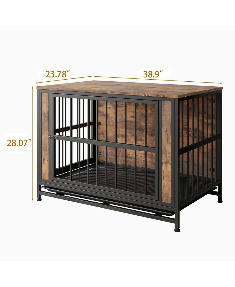Streamdale Wooden Dog Crate Table 2 Sliding Doors, Iron Frame