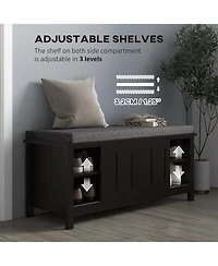 Entryway Shoe Bench Storage Ottoman with Sliding Doors, Adjustable Shelving, 6 Compartments, and Padded Seat, Holds 10 Pairs, Black