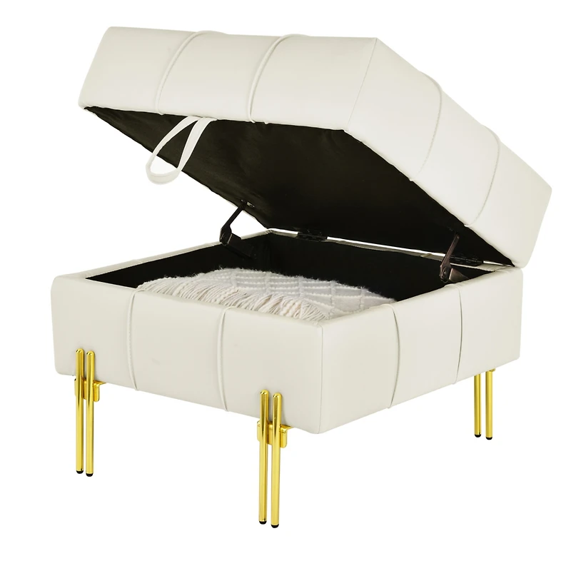 Streamdale Anti-Scratch Leather Storage Ottoman with Golden Legs (Beige)