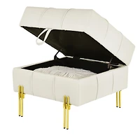 Streamdale Anti-Scratch Leather Storage Ottoman with Golden Legs (Beige)