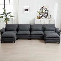 154.8" Oversized Modular Sofa, Ice Velvet Large U-Shaped Couch Comfy Upholstered 4-Seat Sofa with 2 Ottoman, 4 Lumbar Pillow, Deep Seat Couch for