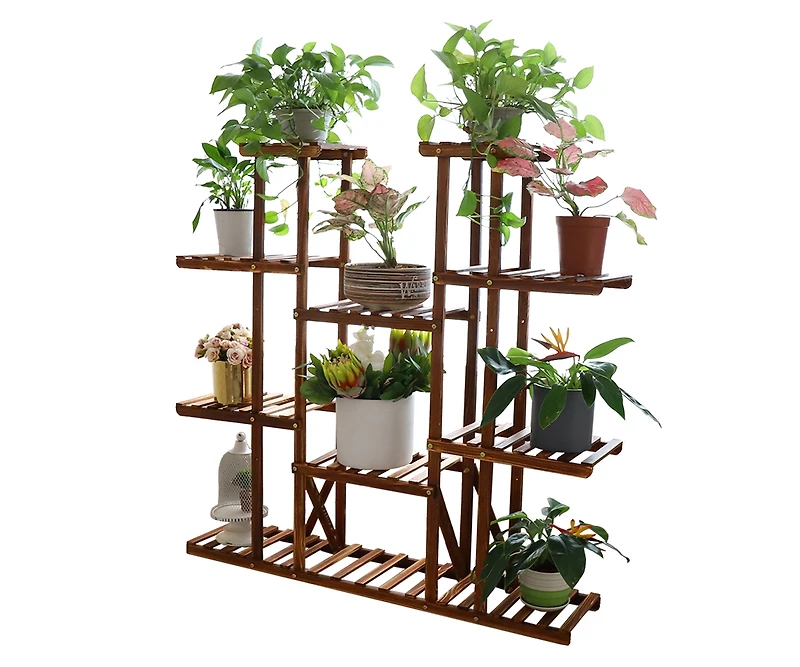 Unho Wooden Plant Stand 11 Tiers Flower Planters Display Shelf for Porch Outdoor