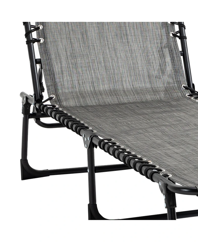 Reclining Chaise Lounge Chair, Portable Sun Lounger, Folding Camping Cot, with Adjustable Backrest and Removable Pillow, for Patio, Garden, Beach, Gre