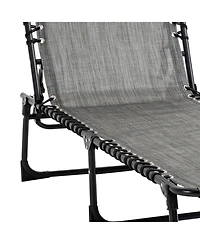 Reclining Chaise Lounge Chair, Portable Sun Lounger, Folding Camping Cot, with Adjustable Backrest and Removable Pillow, for Patio, Garden, Beach, Gre