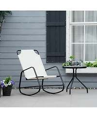 Garden Rocking Chair, Outdoor Indoor Sling Fabric Rocker for Patio, Balcony, Porch, Cream White