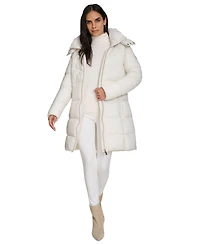 Calvin Klein Women's Hooded Faux-Fur-Lined Midi Puffer Coat