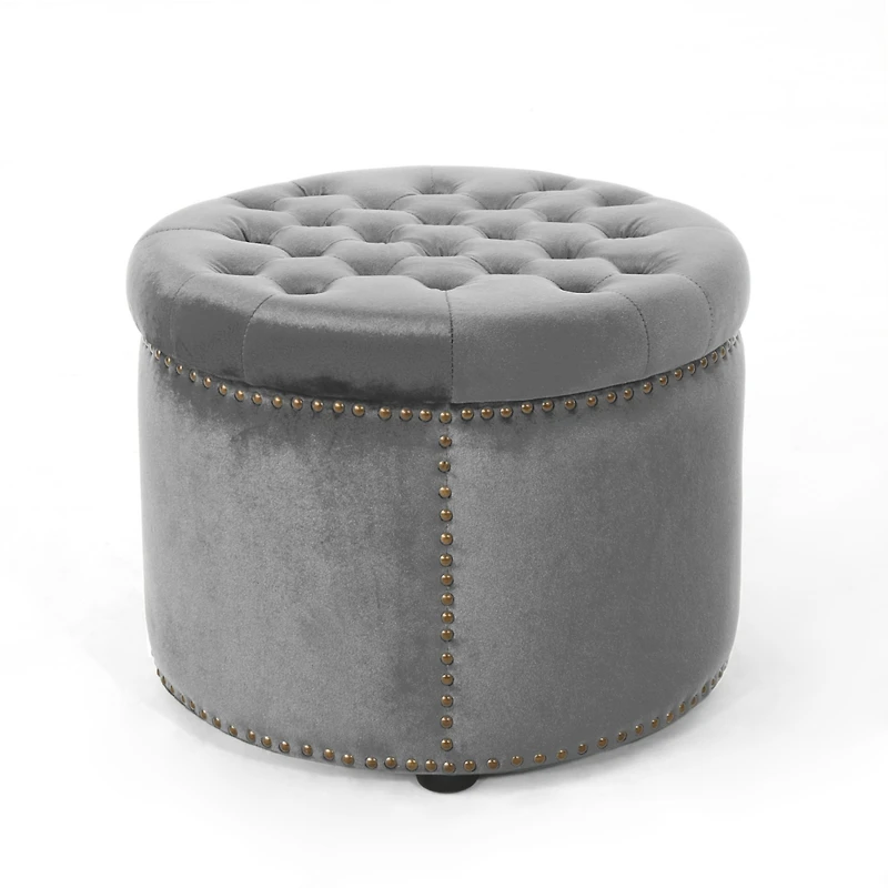 Luxurious Velvet Ottoman with Studded Rim for Comfort and Style