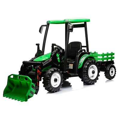 Streamdale Electric Pedal Tractor with Loader, Digger, and Trailer (Green)