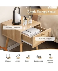 Gymax 2 Pcs Nightstand Bedside Sofa Table with Rattan Drawer for Bedroom & Living Room