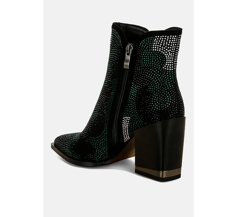 Zarka Rhinestones Embellished Block Heel Boots
