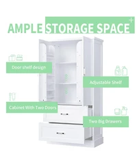Simplie Fun Tall Bathroom Storage Cabinet, Cabinet with Two Doors and Drawers, Adjustable Shelf, Mdf Board, White